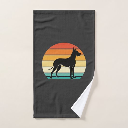Great Dane Retro Zonsondergang Honden Silhouet Handdoek (Handdoek)
