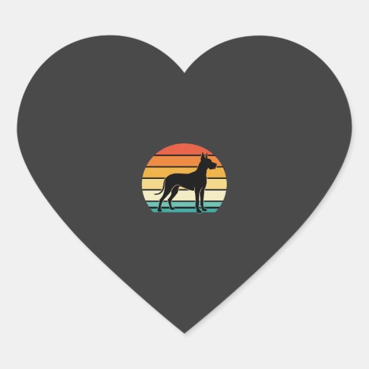 Great Dane Retro Zonsondergang Honden Silhouet Hart Sticker (Voorkant)