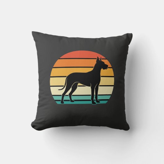 Great Dane Retro Zonsondergang Honden Silhouet Kussen (Voorkant)
