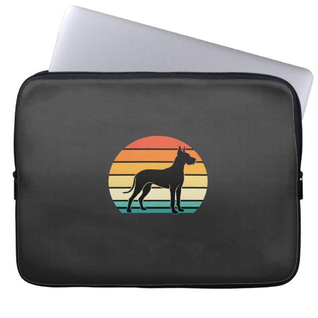 Great Dane Retro Zonsondergang Honden Silhouet Laptop Sleeve (Voorkant)