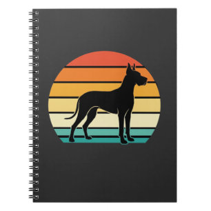 Great Dane Retro Zonsondergang Honden Silhouet Notitieboek