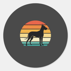Great Dane Retro Zonsondergang Honden Silhouet Ronde Sticker