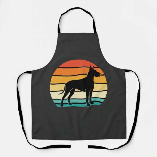 Great Dane Retro Zonsondergang Honden Silhouet Schort (Voorkant)
