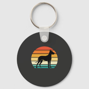 Great Dane Retro Zonsondergang Honden Silhouet Sleutelhanger