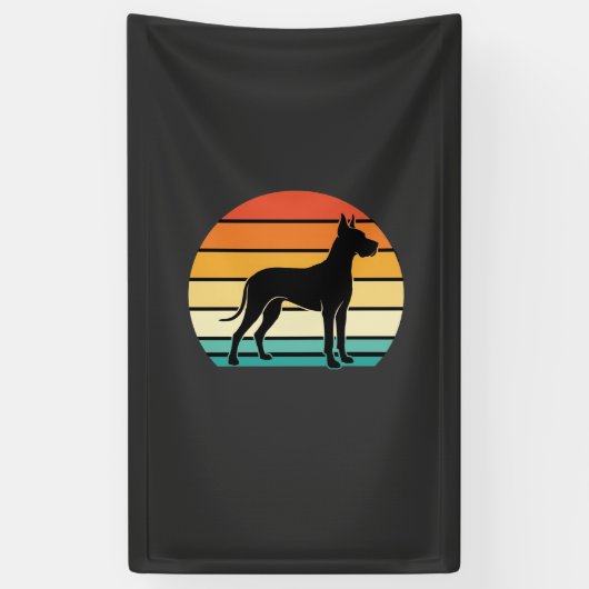 Great Dane Retro Zonsondergang Honden Silhouet Spandoek (Verticaal)