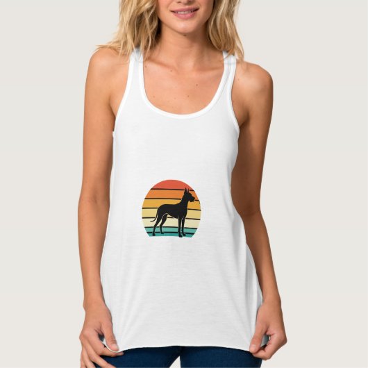 Great Dane Retro Zonsondergang Honden Silhouet Tanktop (Voorkant)