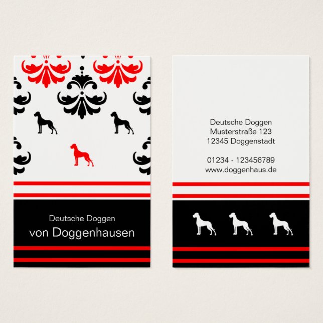 Great Dane rood zwart Visitekaartjes (Voorkant /achterkant)