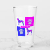 Great Dane Silhouette Dog & Paw Pink Blue Square Glas (Voorkant)