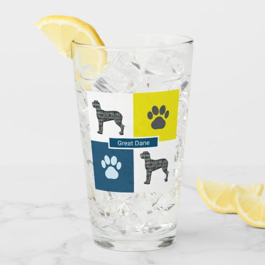 Great Dane Silhouette Dog & Paw Y&B Grid Glas (Voorkant ijs)