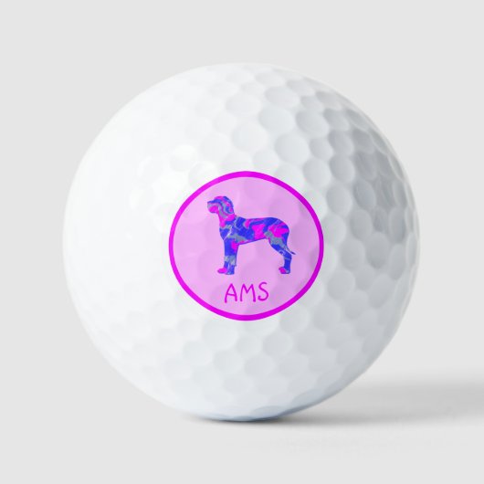 Great Dane Silhouette Pink & Blue Monogram Golfballen (Voorkant)