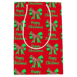 Great Dane Silhouette Red-kerstdog en Green Bow Medium Cadeauzakje