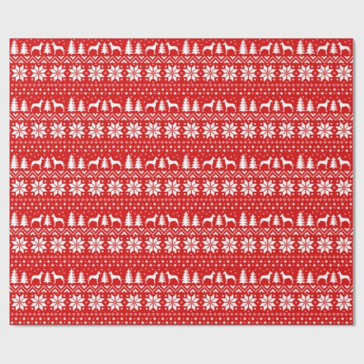 Great Dane Silhouettes-kerstfeestpatroon Cadeaupapier (Vlak)