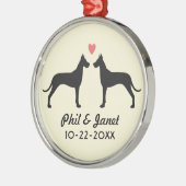Great Dane Silhouettes Love Weddenr Couple Custom Metalen Ornament (Links)