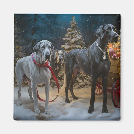 Great Dane Sneeuw Slede Kerst Decoratie Magneet (Voorkant)