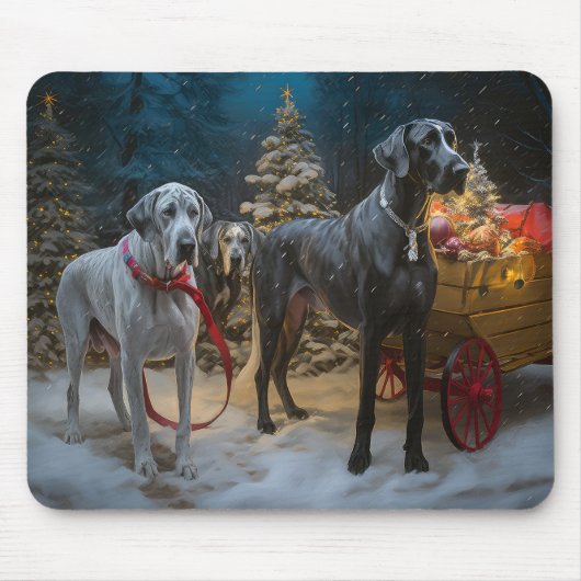 Great Dane Sneeuw Slede Kerst Decoratie Muismat (Voorkant)