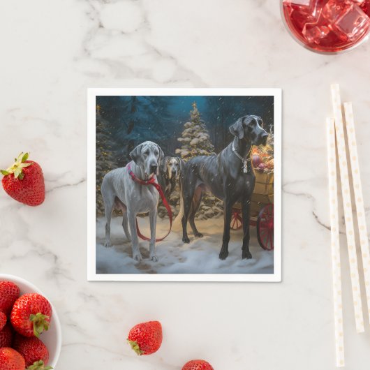 Great Dane Sneeuw Slede Kerst Decoratie Servet (Insitu)