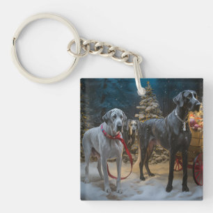 Great Dane Sneeuw Slede Kerst Decoratie Sleutelhanger
