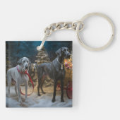 Great Dane Sneeuw Slede Kerst Decoratie Sleutelhanger (Achterkant)