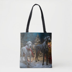 Great Dane Sneeuw Slede Kerst Decoratie Tote Bag