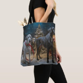 Great Dane Sneeuw Slede Kerst Decoratie Tote Bag (Dichtbij)