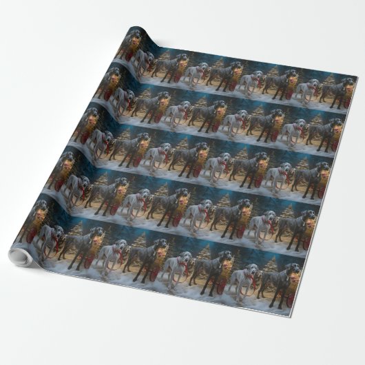 Great Dane Sneeuw Sleebellsen Kerst Decoratie Cadeaupapier (Uitgerold)