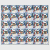 Great Dane Snowy Cabin Santa Hat Christmas Art Cadeaupapier (Vlak)