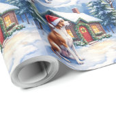 Great Dane Snowy Cabin Santa Hat Christmas Art Cadeaupapier (Rol Hoek)
