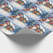 Great Dane Snowy Cabin Santa Hat Christmas Art Cadeaupapier (Hoek)