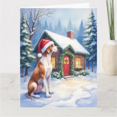 Great Dane Snowy Cabin Santa Hat Christmas Art Kaart (Voorkant)