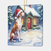 Great Dane Snowy Cabin Santa Hat Christmas Art Keramisch Ornament (Links)