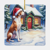 Great Dane Snowy Cabin Santa Hat Christmas Art Keramisch Ornament (Achterkant)