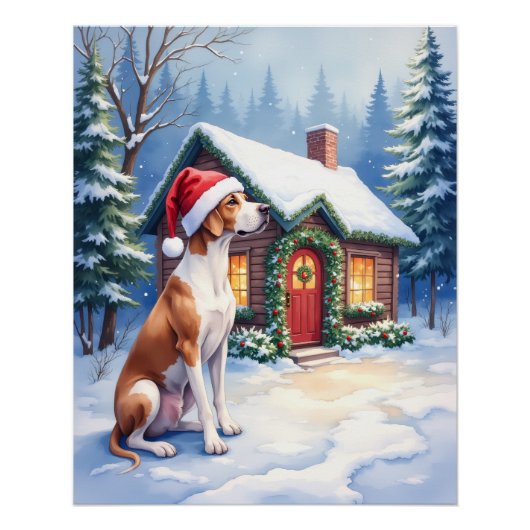 Great Dane Snowy Cabin Santa Hat Christmas Art Perfect Poster (Voorkant)