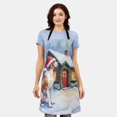 Great Dane Snowy Cabin Santa Hat Christmas Art Schort (Gedragen)