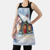 Great Dane Snowy Cabin Santa Hat Christmas Art Schort (Insitu)