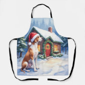 Great Dane Snowy Cabin Santa Hat Christmas Art Schort (Voorkant)