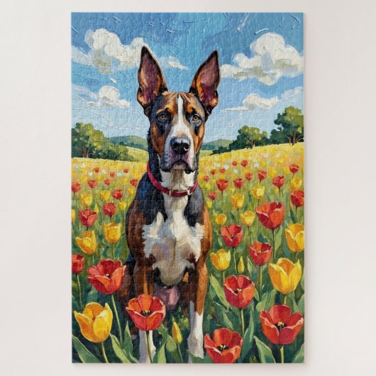 Great Dane Spring Tulip Field Dog Legpuzzel (Verticaal)