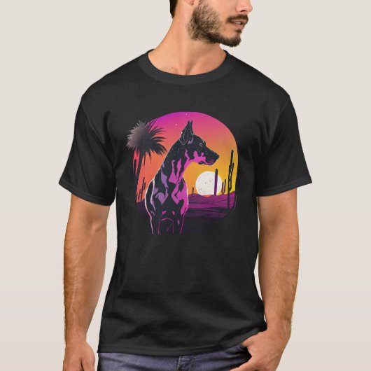 Great Dane Synthwave 80s Retrowave Aesthetic 2 T-shirt (Voorkant)