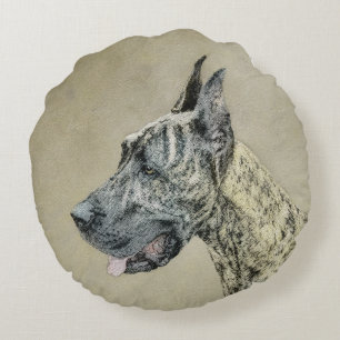Great Dane (Tigerschimmel) Schilderij - Originele Rond Kussen