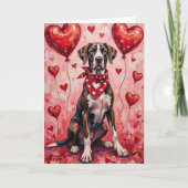 Great Dane Valentine’s Day Dog with Hearts Red Kaart (Voorkant)