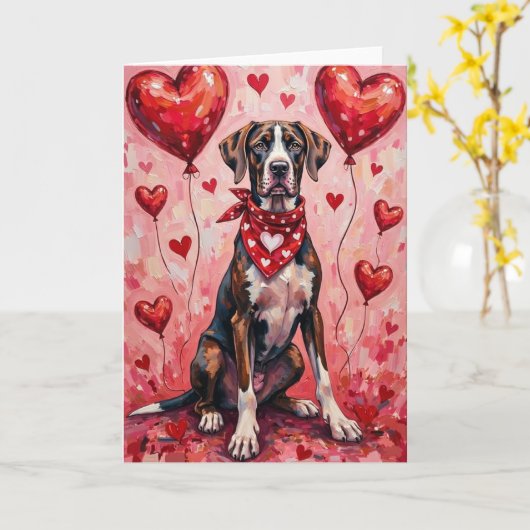 Great Dane Valentine’s Day Dog with Hearts Red Kaart (Gele Bloem)