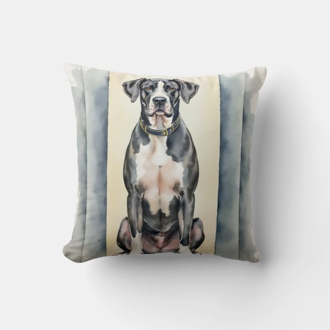 Great Dane-waterverf verticale paneel kunst Kussen (Voorkant)