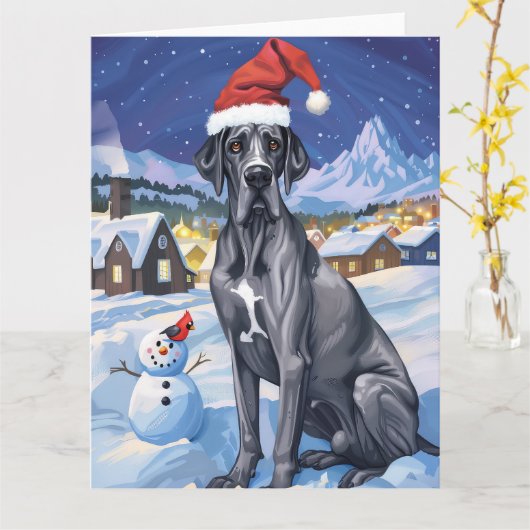 Great Dane Winter Wonderland Kerstvreugde Kaart (Gele Bloem)