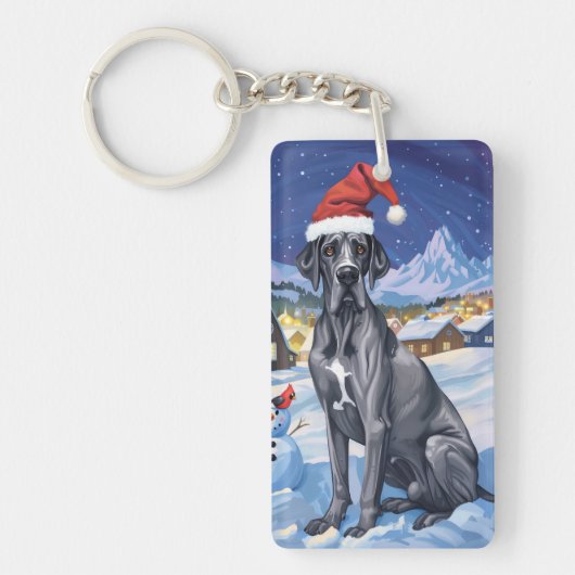 Great Dane Winter Wonderland Kerstvreugde Sleutelhanger (Voorkant)