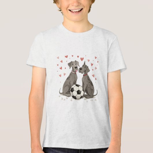Great Dane with soccer ball for Valentine's Day Tri-Blend Shirt (Voorkant)