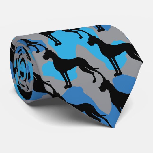 Great Dane zwarte Silhouette Stropdas (Opgerold)