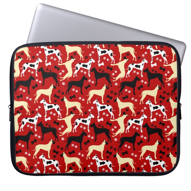 Great Danes Pattern Harlequin, Fawn, Black Dane Laptop Sleeve (Voorkant)