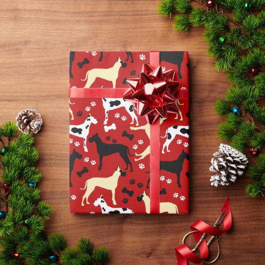 Great Danes Red Pattern Wrapping Paper Cadeaupapier (Feestdagen Geschenken)