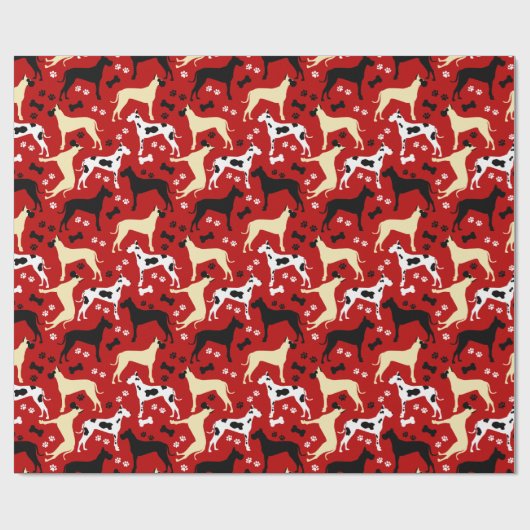 Great Danes Red Pattern Wrapping Paper Cadeaupapier (Vlak)