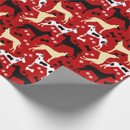 Great Danes Red Pattern Wrapping Paper Cadeaupapier (Hoek)