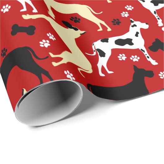 Great Danes Red Pattern Wrapping Paper Cadeaupapier (Rol Hoek)